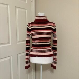 pink and red striped turtleneck ribbed sweater size M